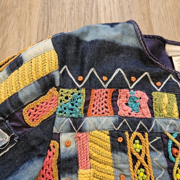 Vtg Coldwater Creek Embroidered Jacket Womens L Patchwork Beaded Artsy Cottage - Picture 6 of 10